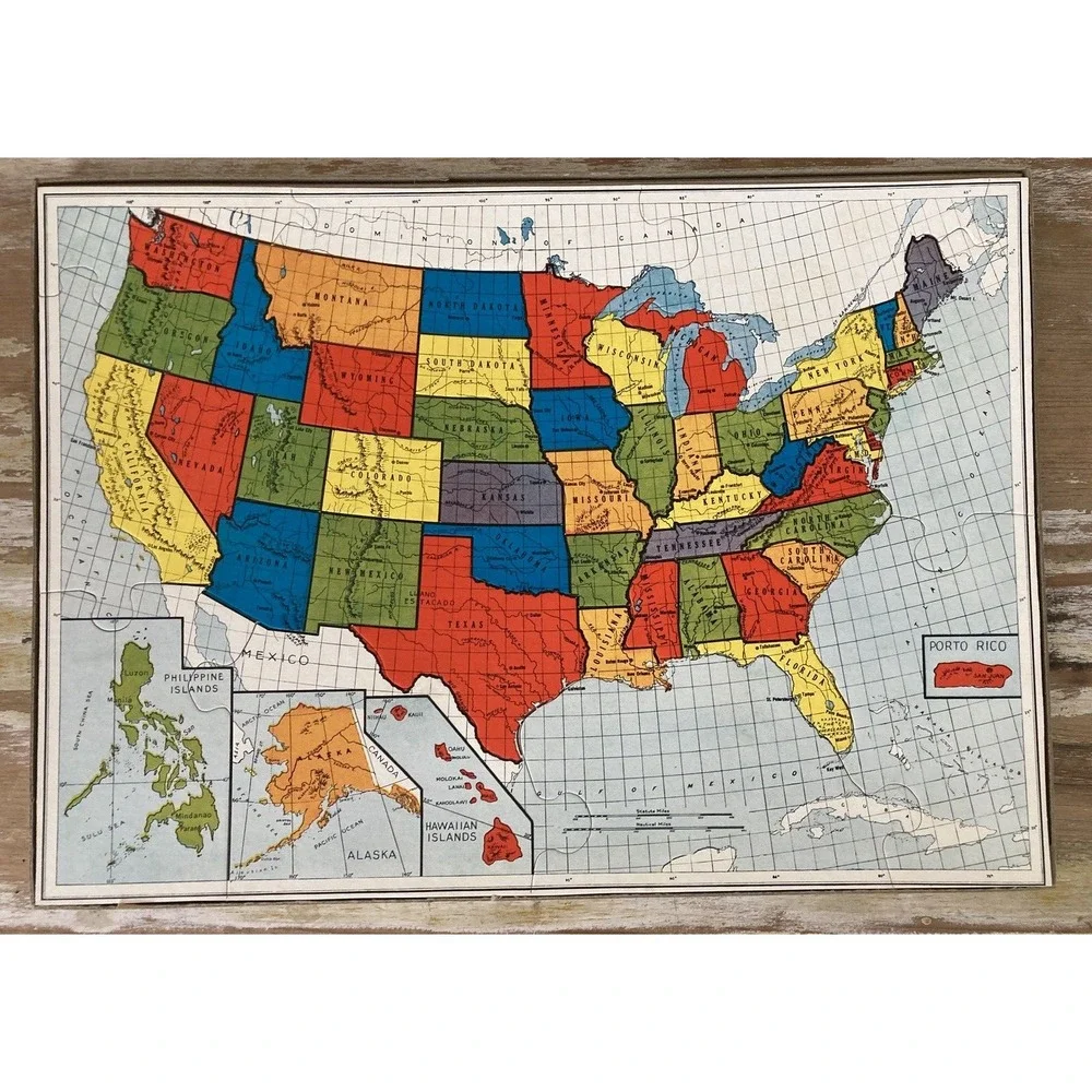 Vintage jigsaw puzzle United States & Possesions map Philippines Jig Cut No. 193